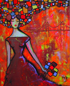 Lady and the Golden Gate, 48"x 60" acrylic painting by Julia Kosivchuk