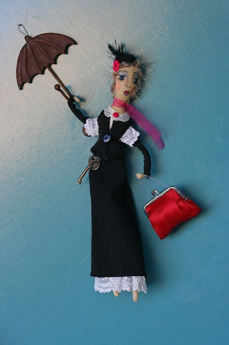 Mary Poppins, painted doll in custom-designed and tailored clothes. by Julia Kosivchuk